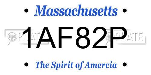 1AF82P Massachusetts License Plate