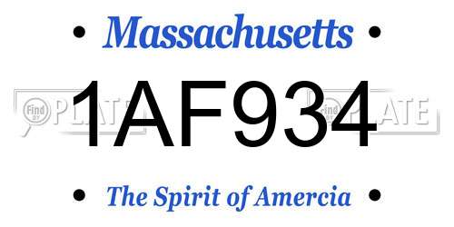 1AF934 Massachusetts License Plate