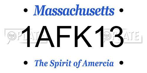 1AFK13 Massachusetts License Plate