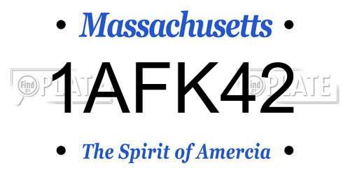 1AFK42 Massachusetts License Plate