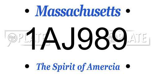 1AJ989 Massachusetts License Plate