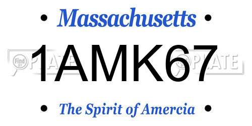 1AMK67 Massachusetts License Plate