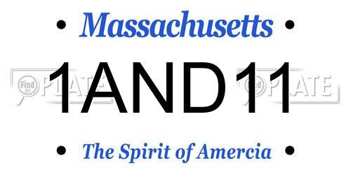1AND11 Massachusetts License Plate