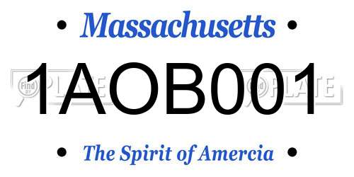 1AOB001 Massachusetts License Plate