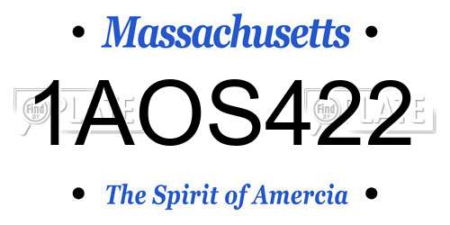 1AOS422 Massachusetts License Plate