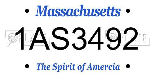 1AS3492 Massachusetts License Plate