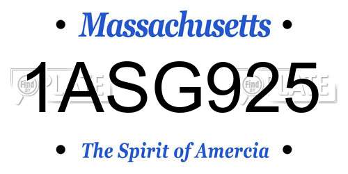 1ASG925 Massachusetts License Plate