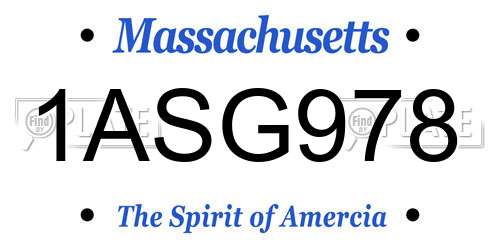 1ASG978 Massachusetts License Plate
