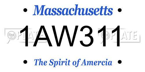 1AW311 Massachusetts License Plate