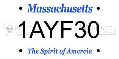1AYF30 Massachusetts License Plate