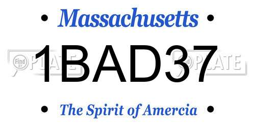 1BAD37 Massachusetts License Plate