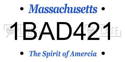 1BAD421 Massachusetts License Plate