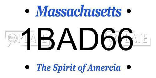 1BAD66 Massachusetts License Plate