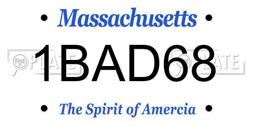 1BAD68 Massachusetts License Plate