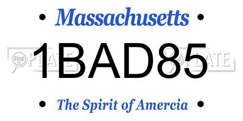 1BAD85 Massachusetts License Plate