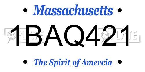 1BAQ421 Massachusetts License Plate