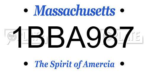 1BBA987 Massachusetts License Plate