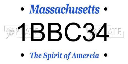 1BBC34 Massachusetts License Plate