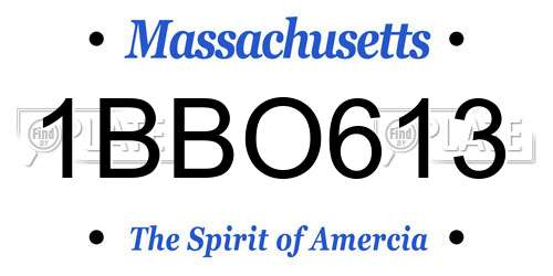 1BBO613 Massachusetts License Plate