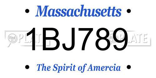 1BJ789 Massachusetts License Plate