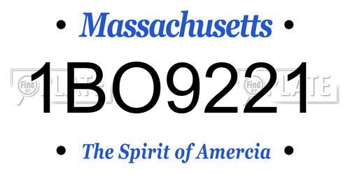 1BO9221 Massachusetts License Plate
