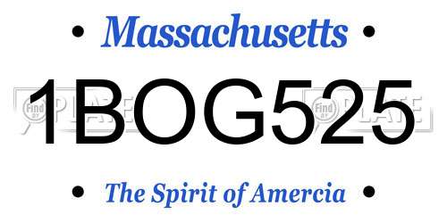 1BOG525 Massachusetts License Plate