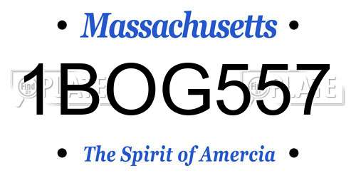 1BOG557 Massachusetts License Plate