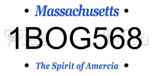 1BOG568 Massachusetts License Plate