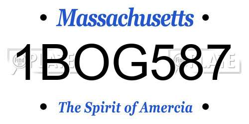 1BOG587 Massachusetts License Plate