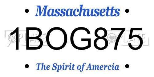 1BOG875 Massachusetts License Plate