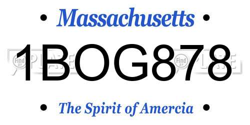 1BOG878 Massachusetts License Plate