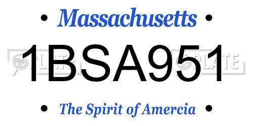 1BSA951 Massachusetts License Plate