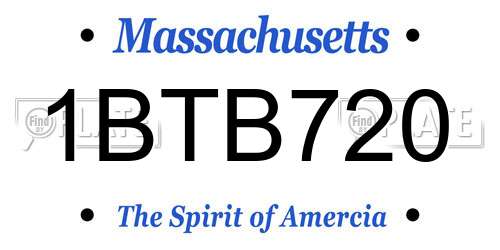 1BTB720 Massachusetts License Plate