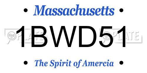 1BWD51 Massachusetts License Plate