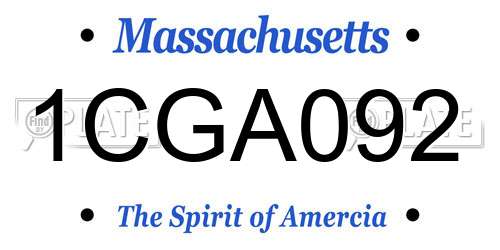 1CGA092 Massachusetts License Plate