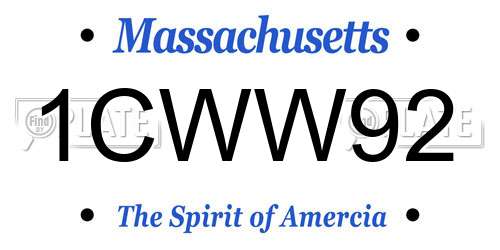 1CWW92 Massachusetts License Plate
