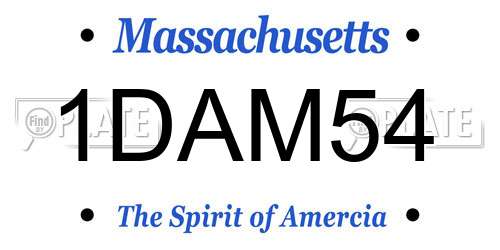 1DAM54 Massachusetts License Plate