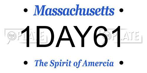 1DAY61 Massachusetts License Plate