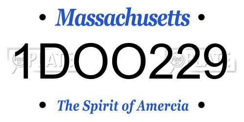 1DOO229 Massachusetts License Plate