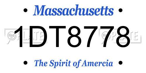 1DT8778 Massachusetts License Plate