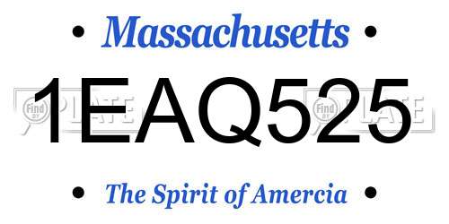 1EAQ525 Massachusetts License Plate