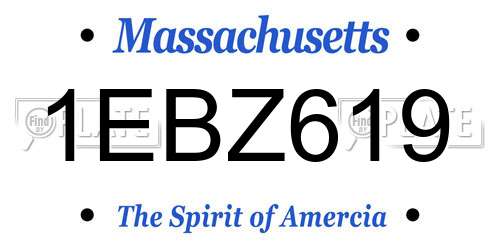 1EBZ619 Massachusetts License Plate