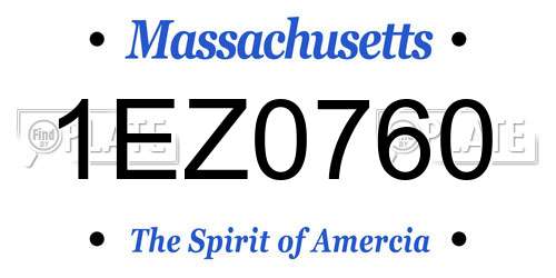 1EZ0760 Massachusetts License Plate
