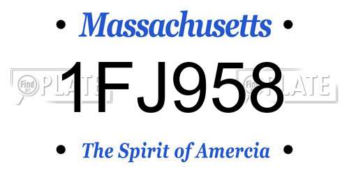1FJ958 Massachusetts License Plate
