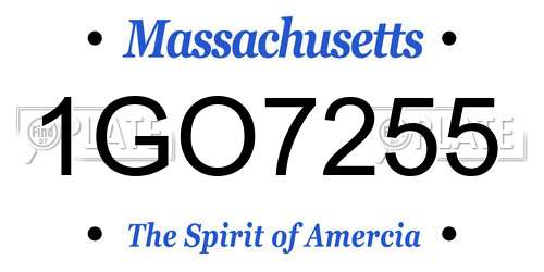 1GO7255 Massachusetts License Plate