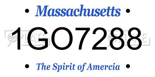 1GO7288 Massachusetts License Plate