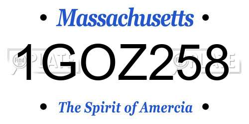 1GOZ258 Massachusetts License Plate