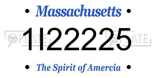 1I22225 Massachusetts License Plate