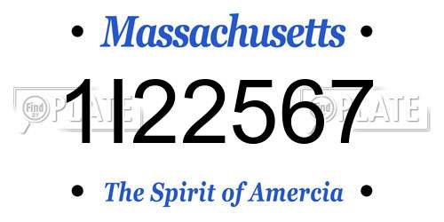 1I22567 Massachusetts License Plate