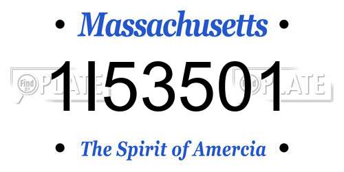 1I53501 Massachusetts License Plate